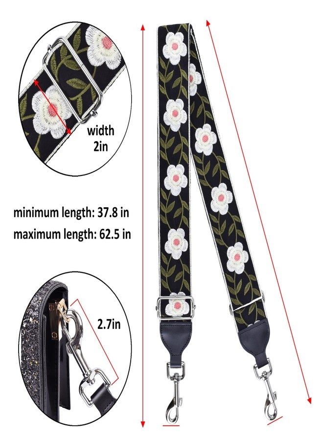 CLOUDMUSIC Handbag Strap Replacement Crossbody Strap Purse Strap With Silver Clips For Women Girls(White Flowers In Black) - Image 3